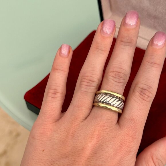 David Yurman Two-Tone Cable Cigar Band Ring – Sterling Silver & 14K Gold, Size 7 - Picture 3 of 13